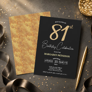 Invitation Fête d'anniversaire élégante à paillettes noires e