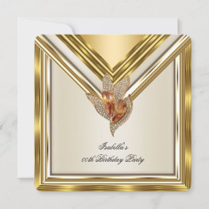 Invitation Fête d'anniversaire élégante ambre beige crème dor