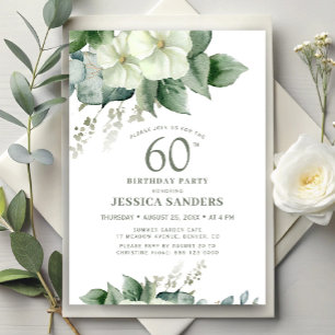 Invitation Fête d'anniversaire élégante aquarelle florale 60 