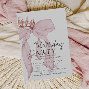 Invitation Fête d'anniversaire élégante aquarelle rose ruban