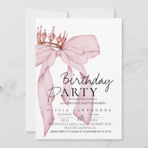 Invitation Fête d'anniversaire élégante aquarelle rose ruban