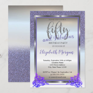 Invitation Fête d'anniversaire élégante argent et violet pail