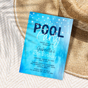 Invitation Fête d'anniversaire élégante au bord de la piscine