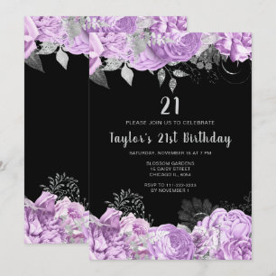 Invitation Fête d'anniversaire élégante aux fleurs de lilas e