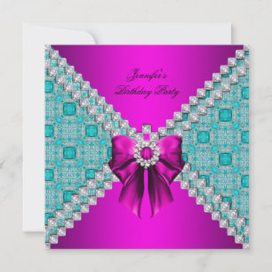 Invitation Fête d'anniversaire élégante avec diamants rose vi
