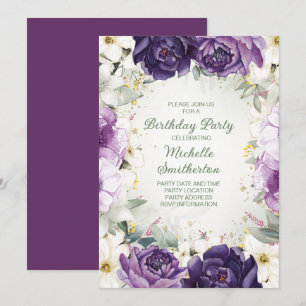 Invitation Fête d'anniversaire élégante avec fleurs violettes