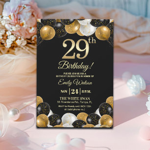 Invitation Fête d'anniversaire élégante avec paillettes noire