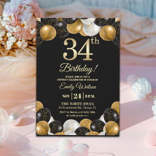 Invitation Fête d'anniversaire élégante avec paillettes noire