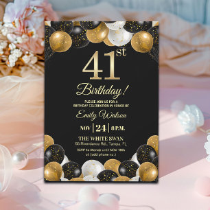Invitation Fête d'anniversaire élégante avec paillettes noire