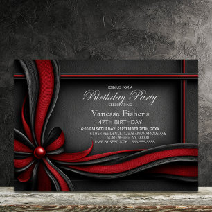 Invitation Fête d'anniversaire élégante avec ruban rouge et n