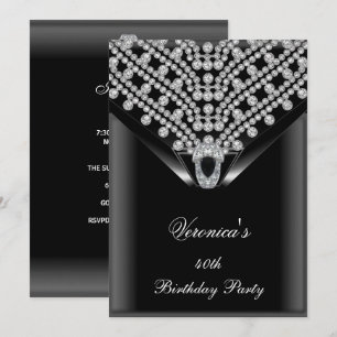 Invitation Fête d'anniversaire élégante Black Diamonds 2 40 a