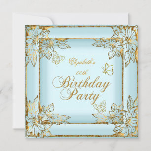 Invitation Fête d'anniversaire élégante bleu doré jolie