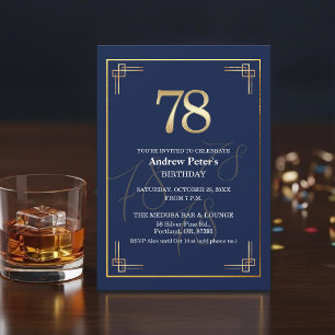 Invitation Fête d'anniversaire élégante Bleu Or 78 ans