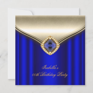 Invitation Fête d'anniversaire élégante bleu royal beige or