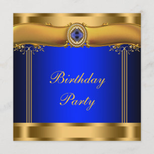 Invitation Fête d'anniversaire élégante bleu royal et or