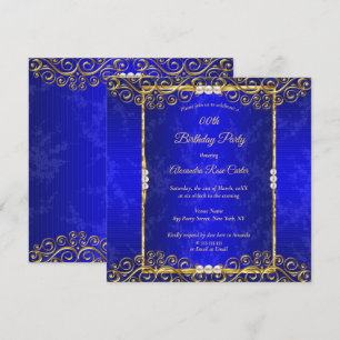 Invitation Fête d'anniversaire élégante bleu royal or blanc p