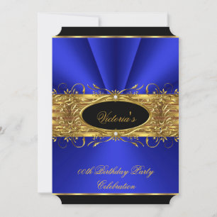 Invitation Fête d'anniversaire élégante bleu royal or noir 2