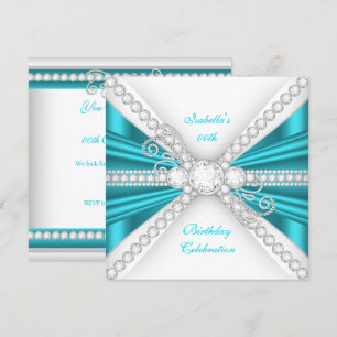 Invitation Fête d'anniversaire élégante bleu sarcelle et diam