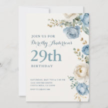 Fête d'anniversaire élégante bleue florale 29