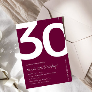 Invitation Fête d'anniversaire élégante bordeaux pour ses 30