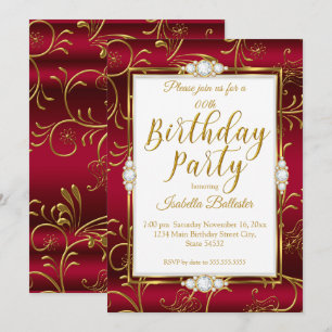 Invitation Fête d'anniversaire élégante bordeaux rouge or dia