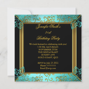 Invitation Fête d'anniversaire élégante Damassé sarcelle noir