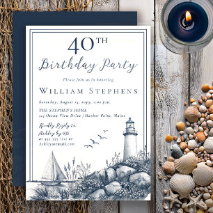 Invitation Fête d'anniversaire élégante de 40 ans au phare cô