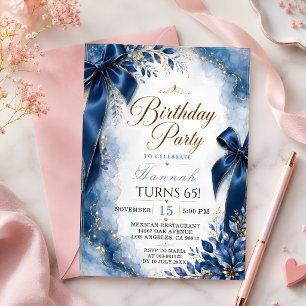 Invitation Fête d'anniversaire élégante de 65 ans bleu royal