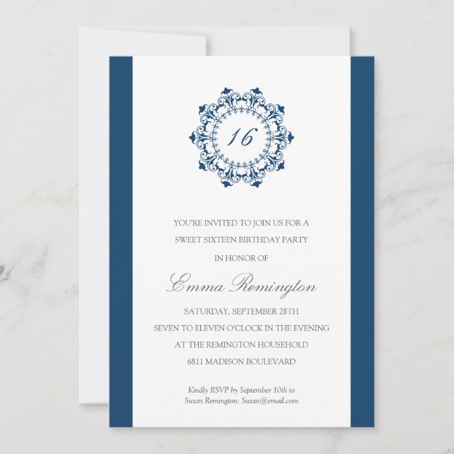 Invitation Fête d'anniversaire élégante de bleu marine (Devant)