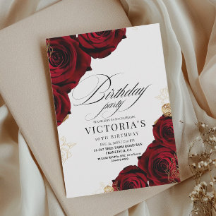 Invitation Fête d'anniversaire élégante de femme Rose bordeau