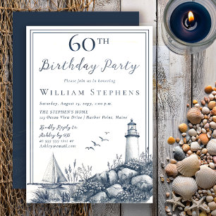 Invitation Fête d'anniversaire élégante de phare côtier 60 an