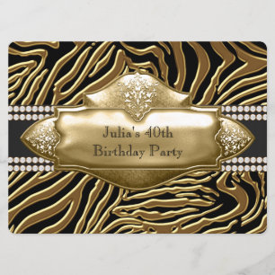 Invitation Fête d'anniversaire élégante de zèbre de noir et