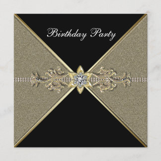 Invitation Fête d'anniversaire élégante en noir et or pour fe