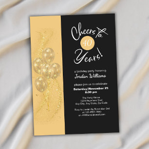 Invitation Fête d'anniversaire élégante en noir pour 40 ans