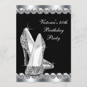 Invitation Fête d'anniversaire élégante en noir pour femme