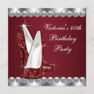 Invitation Fête d'anniversaire élégante en rouge rubis pour f