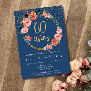Invitation Fête d'anniversaire élégante espagnole aux fleurs