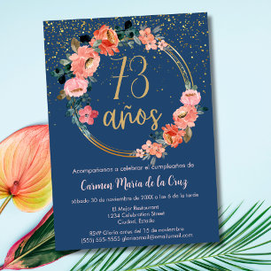 Invitation Fête d'anniversaire élégante et chic espagnole flo