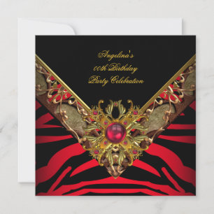 Invitation Fête d'anniversaire élégante et classe Zèbre Rouge