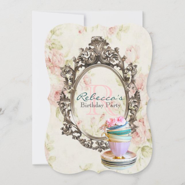 Invitation fête d'anniversaire élégante et florale vintage (Devant)