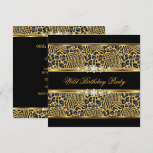 Invitation Fête d'anniversaire élégante et sauvage Zèbre Noir