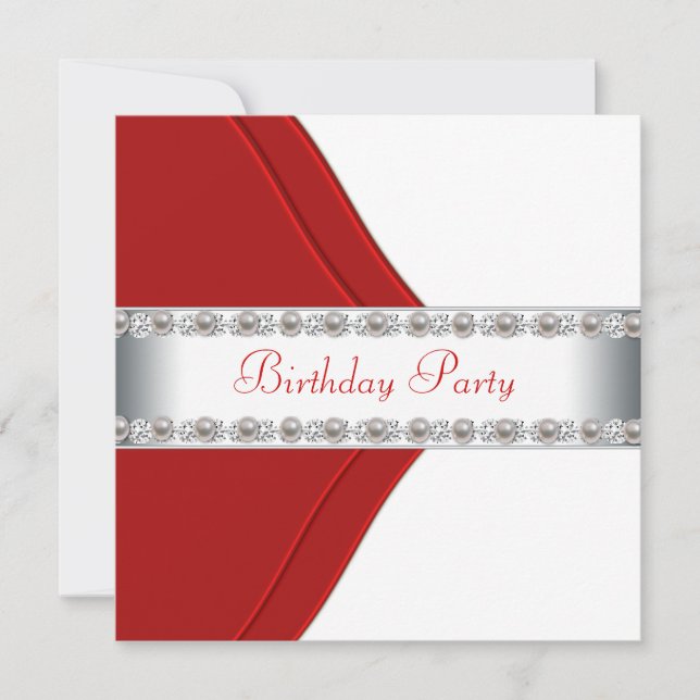 Invitation Fête d'anniversaire Elégante femme blanche et roug (Devant)
