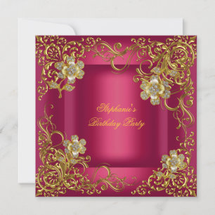 Invitation Fête d'anniversaire élégante Fleur rose or riche