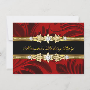 Invitation Fête d'anniversaire élégante fleurs rouges noir or