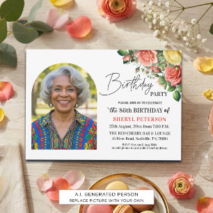 Invitation Fête d'anniversaire élégante florale avec photo po