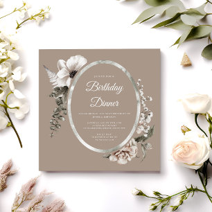 Invitation Fête d'anniversaire élégante florale beige taupe