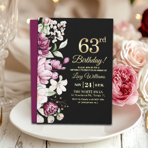 Invitation Fête d'anniversaire élégante florale or 63