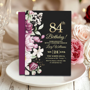 Invitation Fête d'anniversaire élégante florale or 84