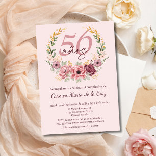 Invitation Fête d'anniversaire élégante florale rose espagnol