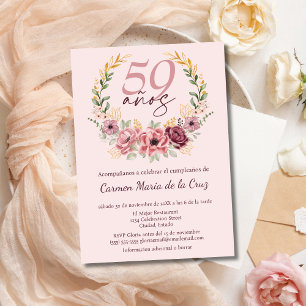 Invitation Fête d'anniversaire élégante florale rose espagnol